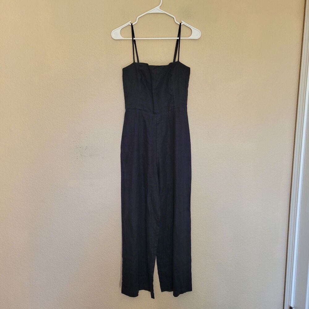 Reformation Linen Jumpsuit Size 4 Wide Leg Flowy Black Breezy Minimalist Resort